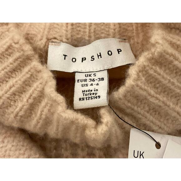 Topshop Womens Pullover Fuzzy Mock Knit Sweater Sz 4-6 Tan/Cream/Pink Stripe NWT - Picture 7 of 8